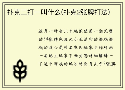扑克二打一叫什么(扑克2张牌打法)